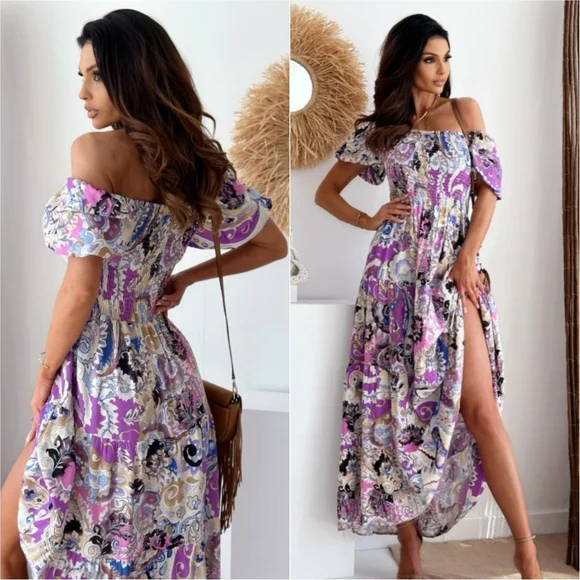 Smocked Paisley Harmony Maxi Dress - Purple - Picture 2 of 7